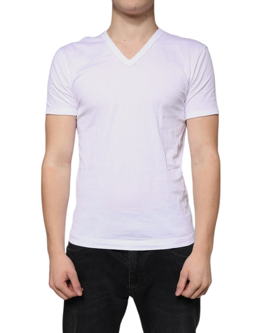 Dolce & Gabbana White Cotton V-neck Short Sleeves T-shirt by Dolce & Gabbana