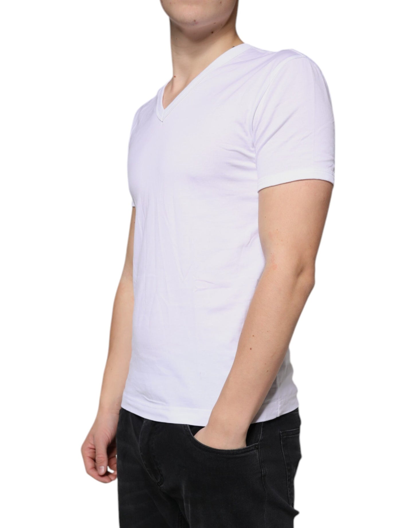 Dolce & Gabbana White Cotton V-neck Short Sleeves T-shirt by Dolce & Gabbana