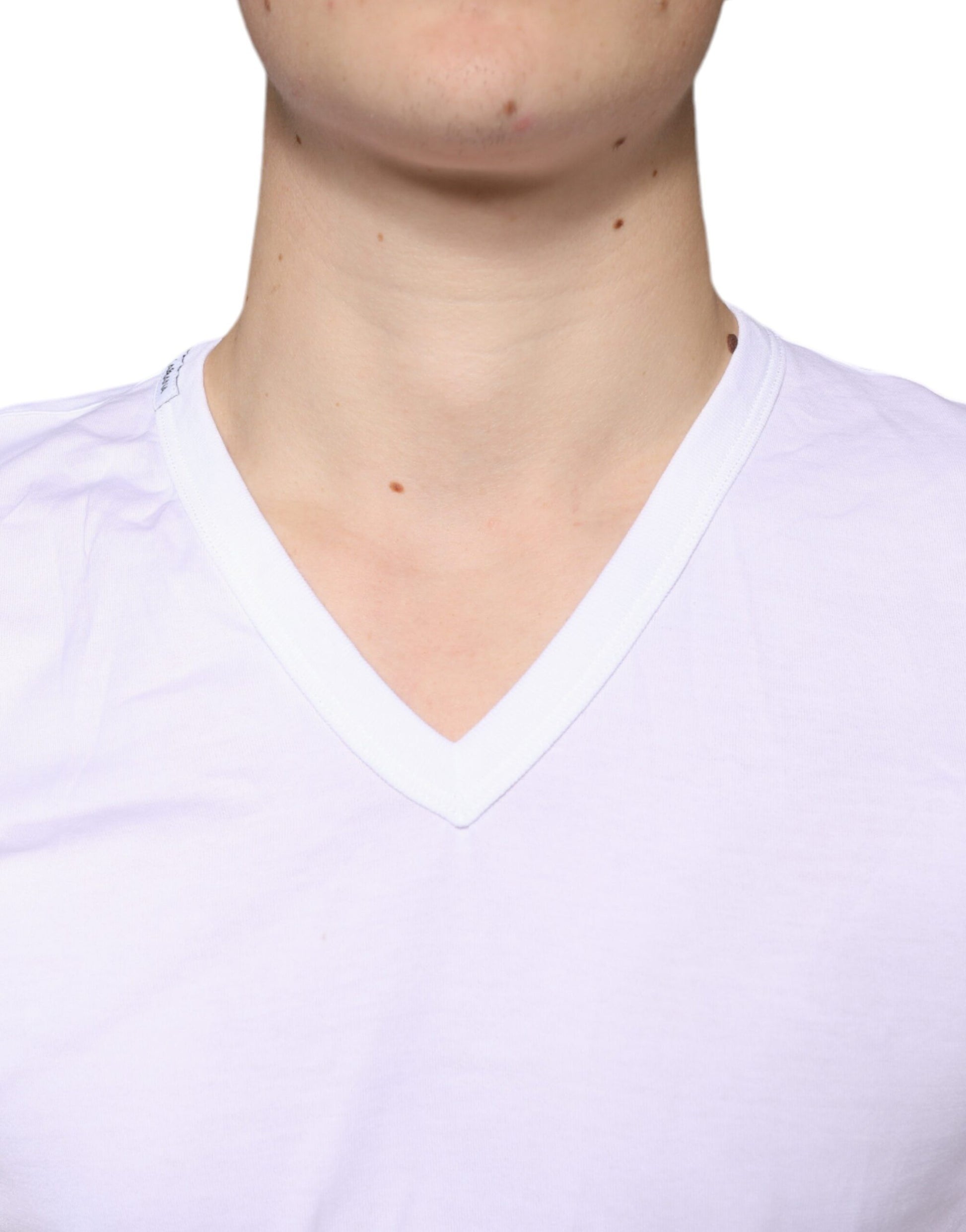 Dolce & Gabbana White Cotton V-neck Short Sleeves T-shirt by Dolce & Gabbana