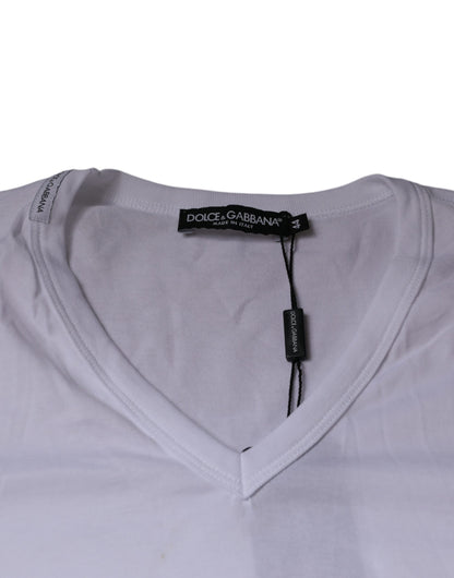 Dolce & Gabbana White Cotton V-neck Short Sleeves T-shirt by Dolce & Gabbana