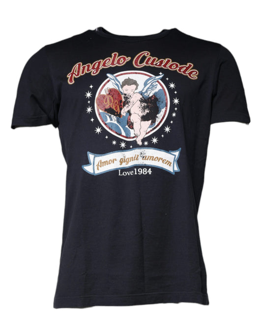 Dolce & Gabbana Black Graphic Print Cotton Crew Neck T-shirt by Dolce & Gabbana