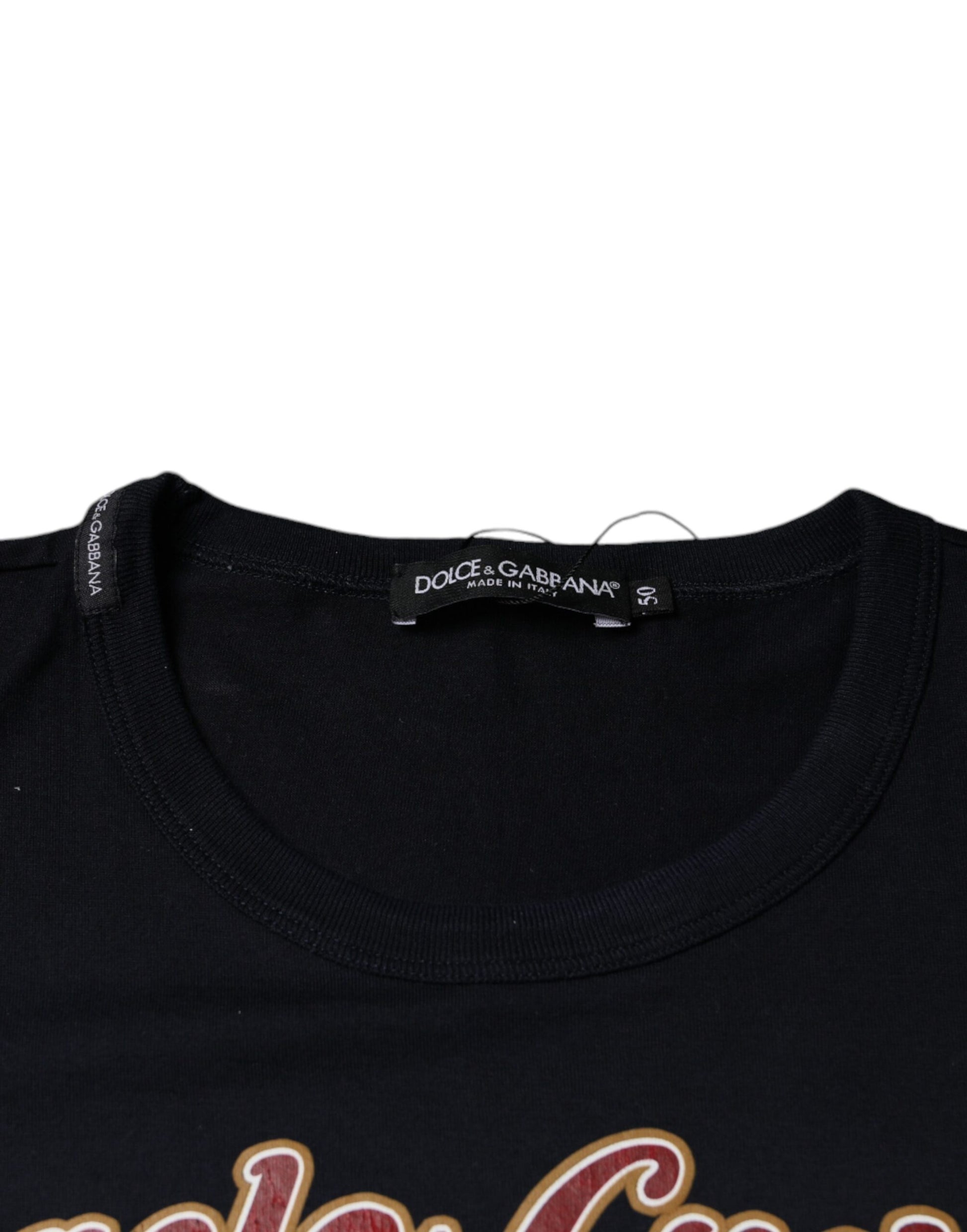 Dolce & Gabbana Black Graphic Print Cotton Crew Neck T-shirt by Dolce & Gabbana