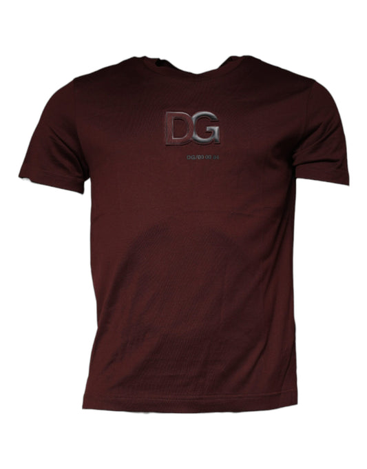 Dolce & Gabbana Maroon DG Logo Cotton Crew Neck T-shirt by Dolce & Gabbana