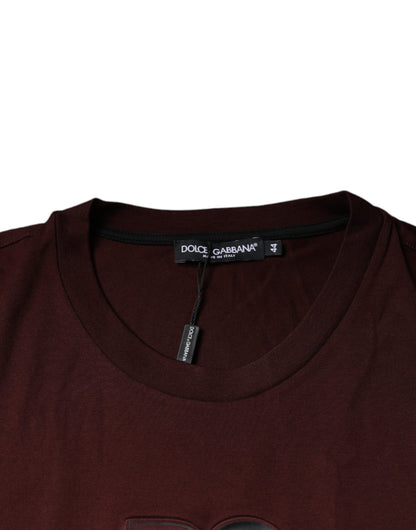 Dolce & Gabbana Maroon DG Logo Cotton Crew Neck T-shirt by Dolce & Gabbana