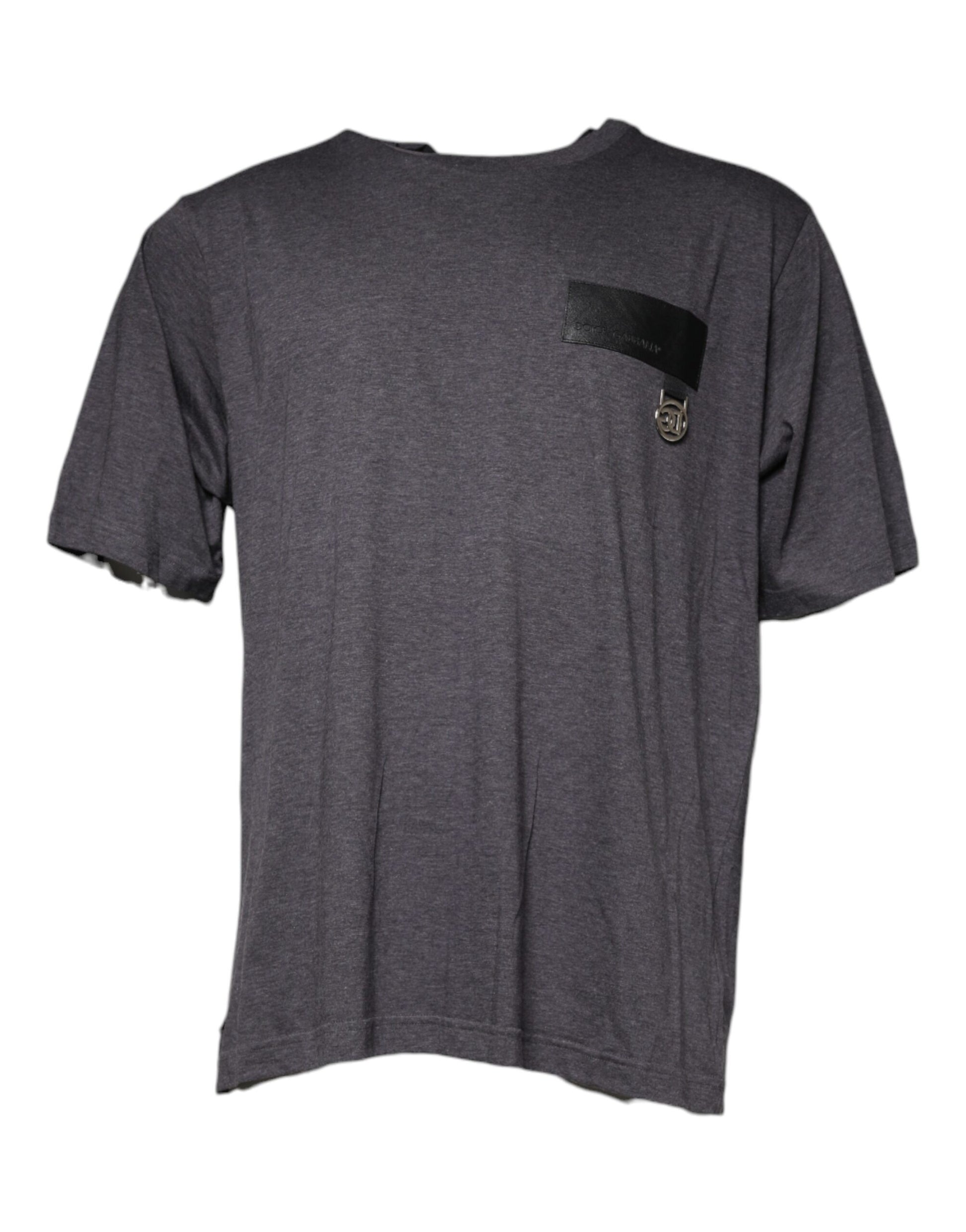 Dolce & Gabbana Gray Logo Patch Cotton Crew Neck T-shirt by Dolce & Gabbana