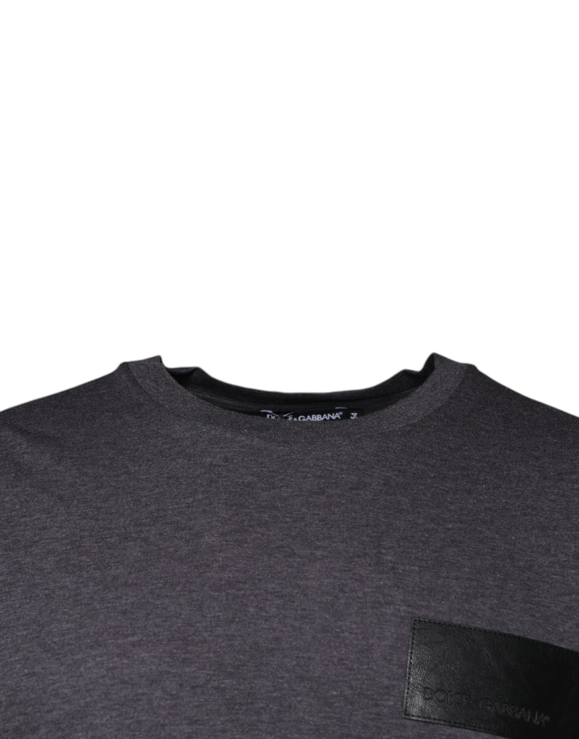 Dolce & Gabbana Gray Logo Patch Cotton Crew Neck T-shirt by Dolce & Gabbana