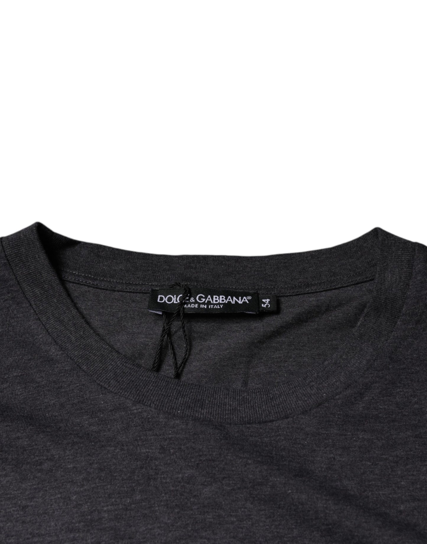 Dolce & Gabbana Gray Logo Patch Cotton Crew Neck T-shirt by Dolce & Gabbana