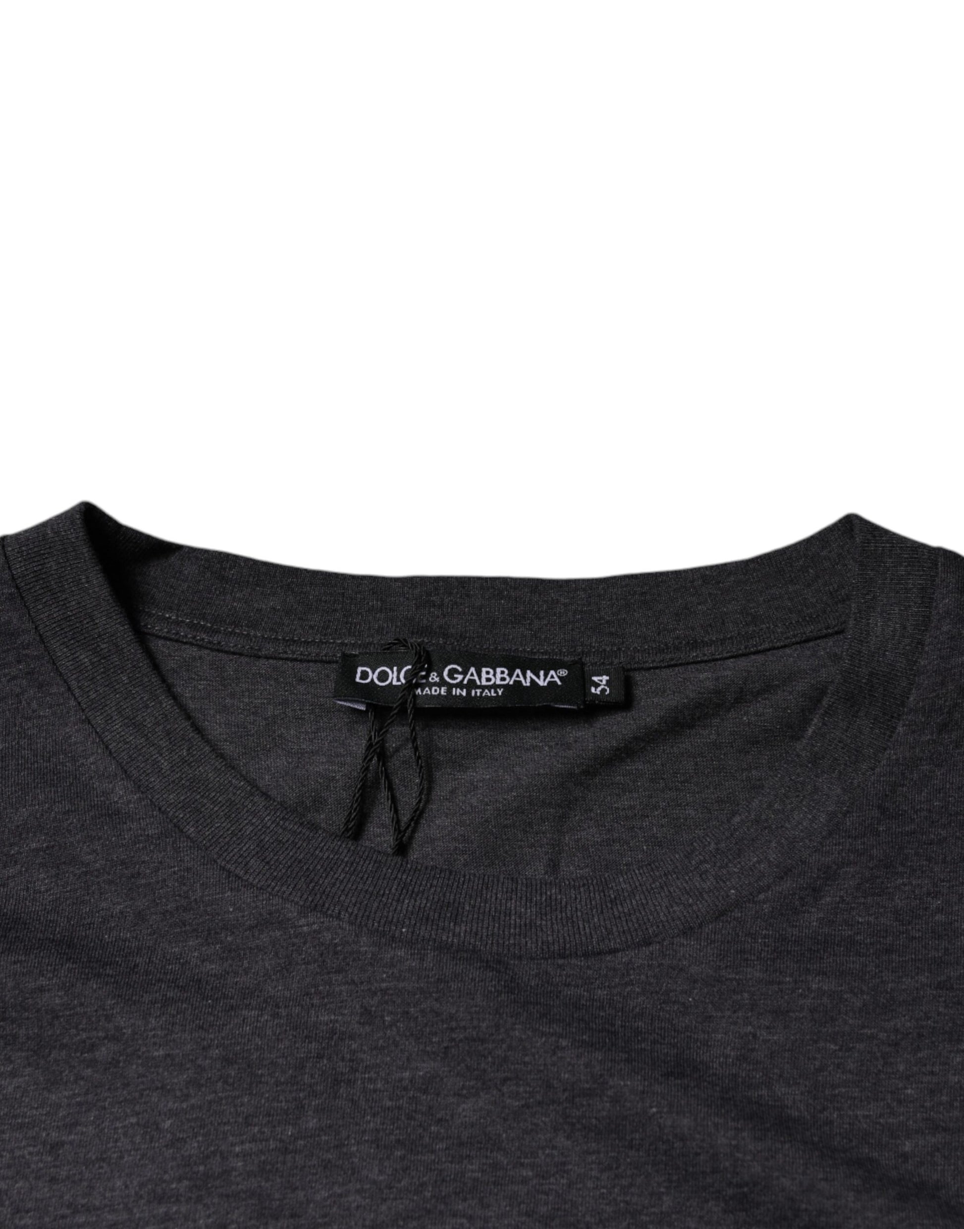 Dolce & Gabbana Gray Logo Patch Cotton Crew Neck T-shirt by Dolce & Gabbana