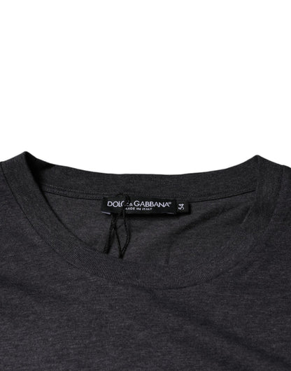 Dolce & Gabbana Gray Logo Patch Cotton Crew Neck T-shirt by Dolce & Gabbana