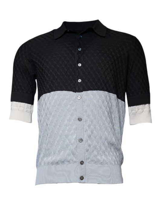 Dolce & Gabbana Multicolor Silk Button Down Collared T-shirt by Dolce & Gabbana
