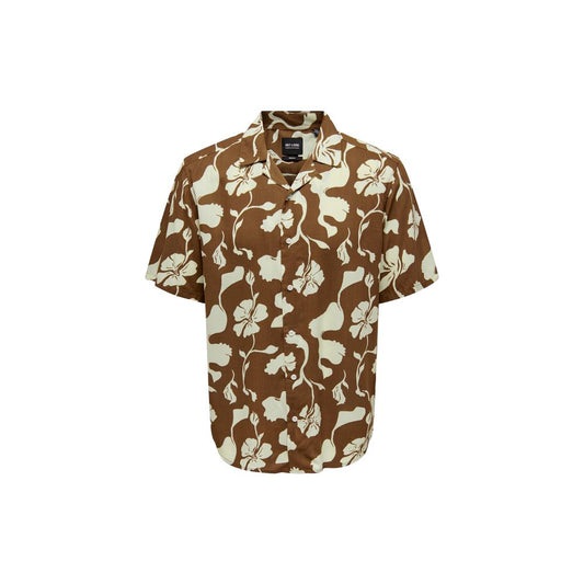 Only & Sons Brown Viscose Shortsleeve by Only & Sons