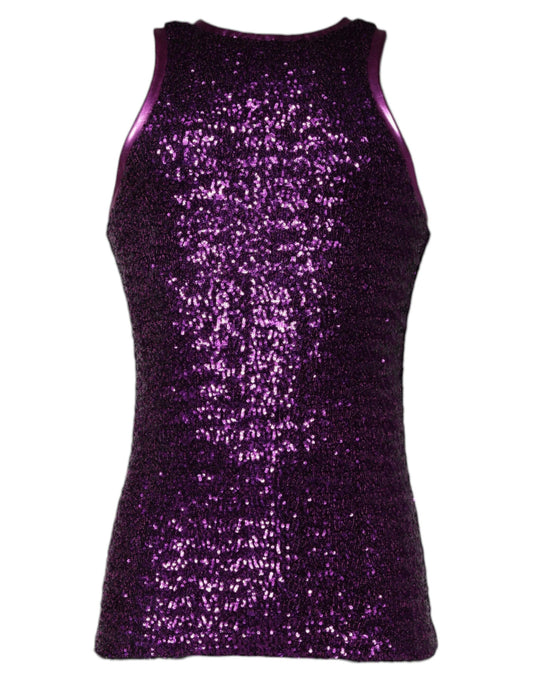 Dolce & Gabbana Purple Sequin Round Neck Sleeveless T-shirt by Dolce & Gabbana