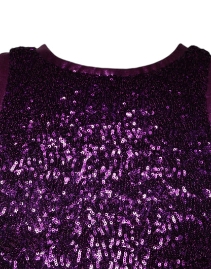 Dolce & Gabbana Purple Sequin Round Neck Sleeveless T-shirt by Dolce & Gabbana