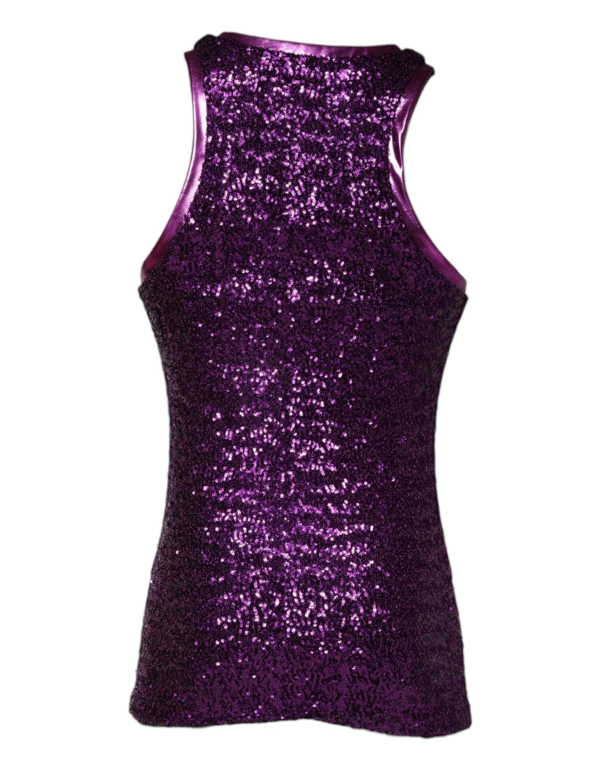 Dolce & Gabbana Purple Sequin Round Neck Sleeveless T-shirt by Dolce & Gabbana
