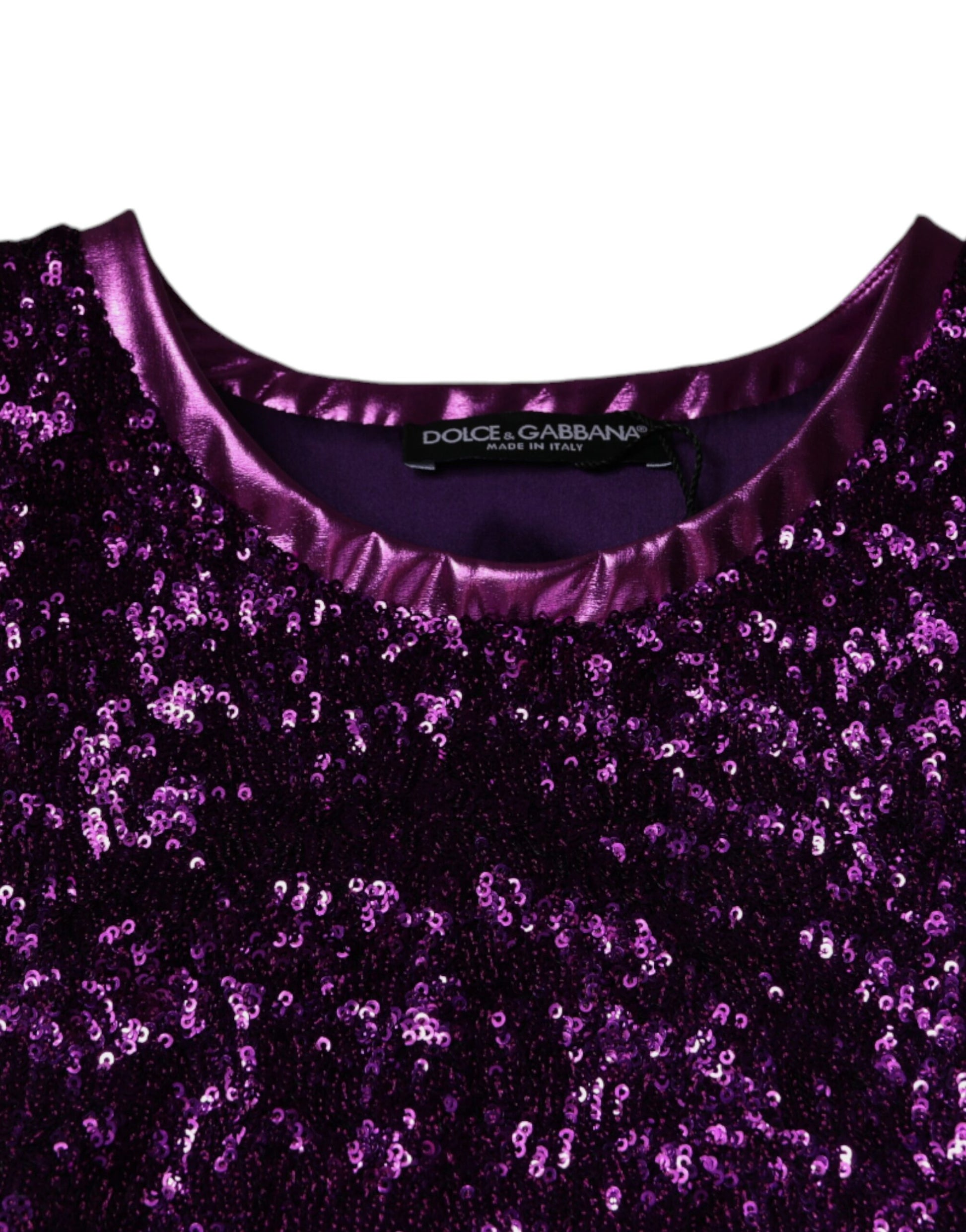 Dolce & Gabbana Purple Sequin Round Neck Sleeveless T-shirt by Dolce & Gabbana