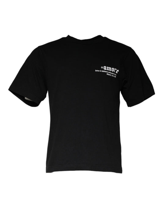 Dolce & Gabbana Black Amore Print Cotton Crew Neck T-shirt by Dolce & Gabbana