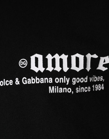 Dolce & Gabbana Black Amore Print Cotton Crew Neck T-shirt by Dolce & Gabbana