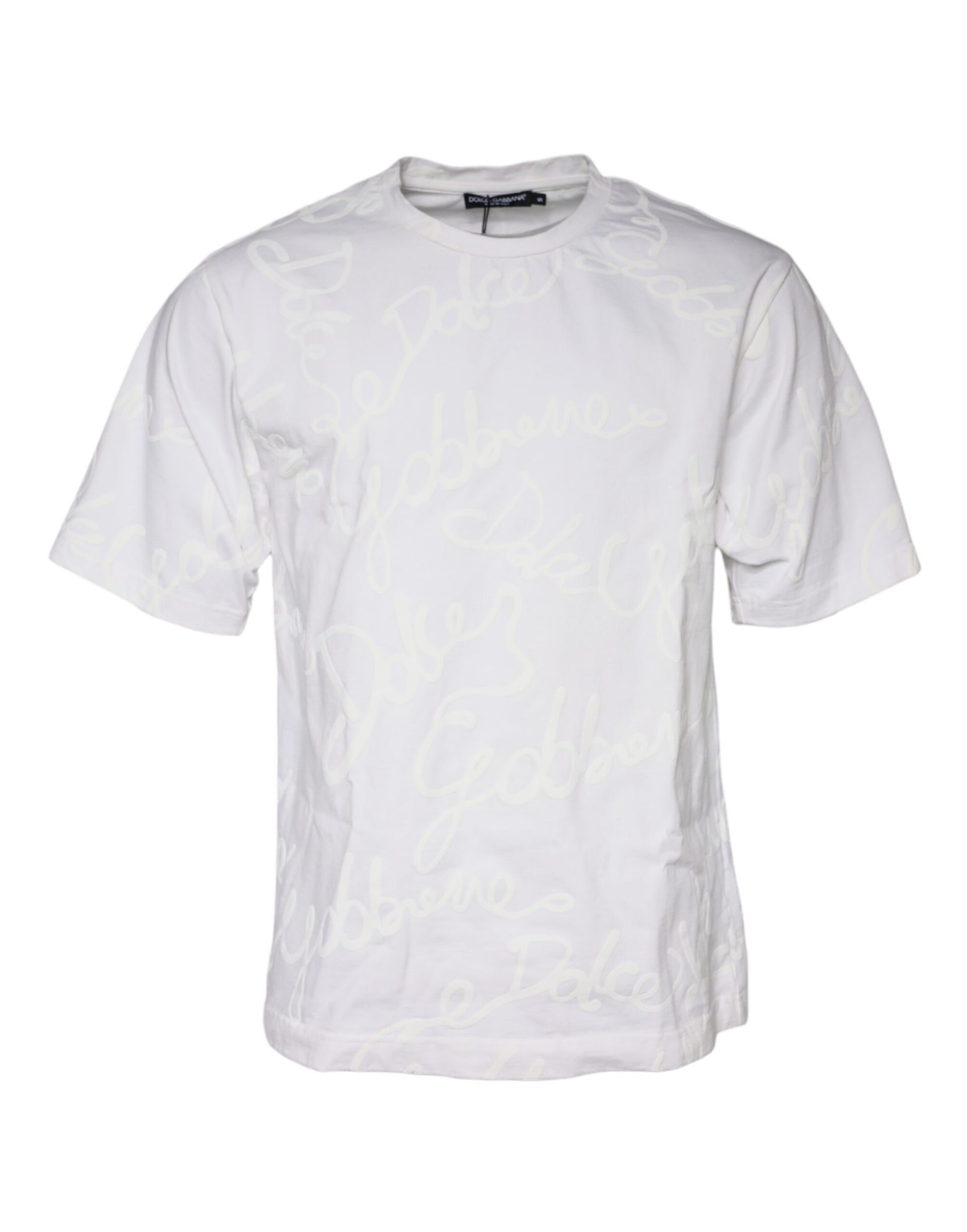Dolce & Gabbana White Logo Print Cotton Crew Neck T-shirt by Dolce & Gabbana