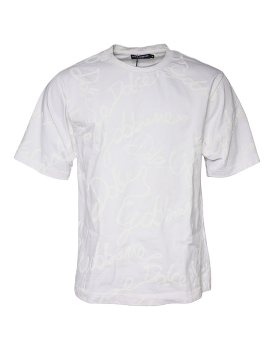 Dolce & Gabbana White Logo Print Cotton Crew Neck T-shirt by Dolce & Gabbana