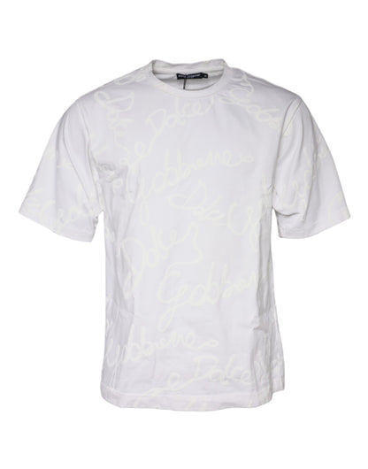Dolce & Gabbana White Logo Print Cotton Crew Neck T-shirt by Dolce & Gabbana
