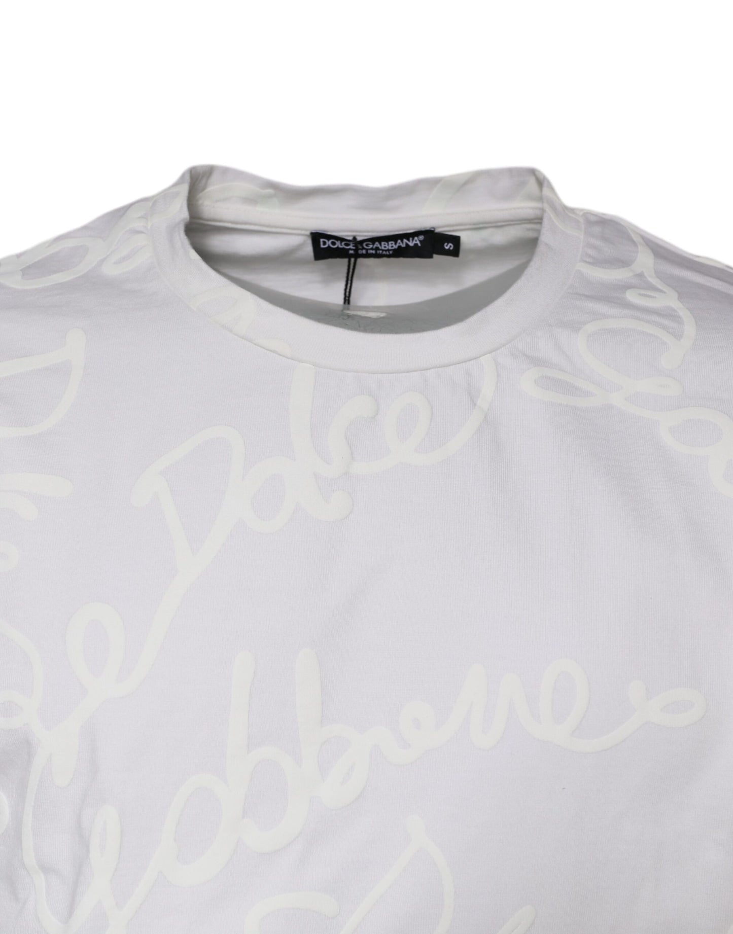 Dolce & Gabbana White Logo Print Cotton Crew Neck T-shirt by Dolce & Gabbana