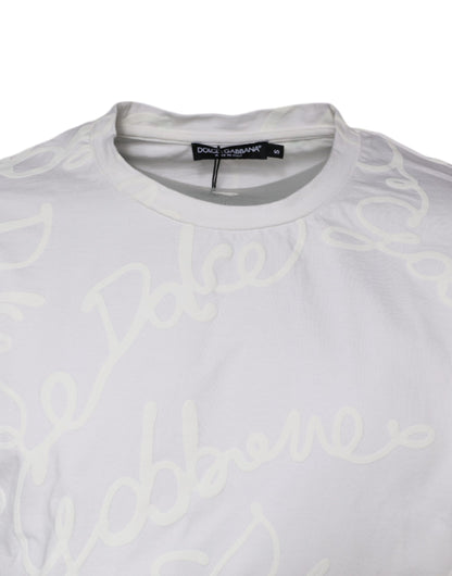 Dolce & Gabbana White Logo Print Cotton Crew Neck T-shirt by Dolce & Gabbana