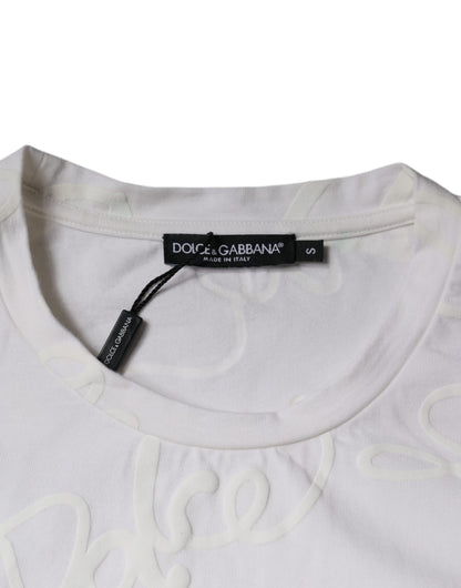 Dolce & Gabbana White Logo Print Cotton Crew Neck T-shirt by Dolce & Gabbana