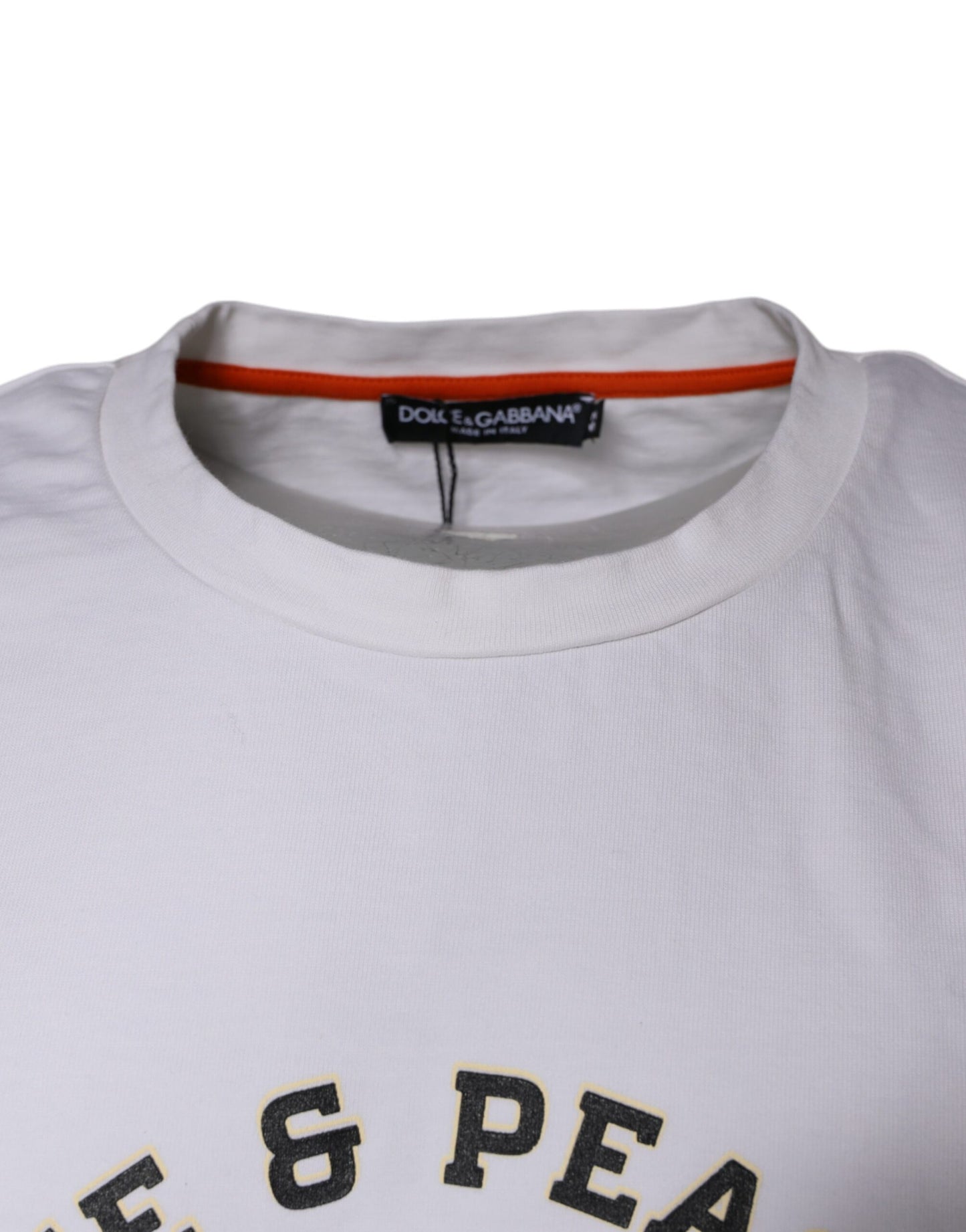 Dolce & Gabbana White Love & Peace Cotton Round Neck T-shirt by Dolce & Gabbana
