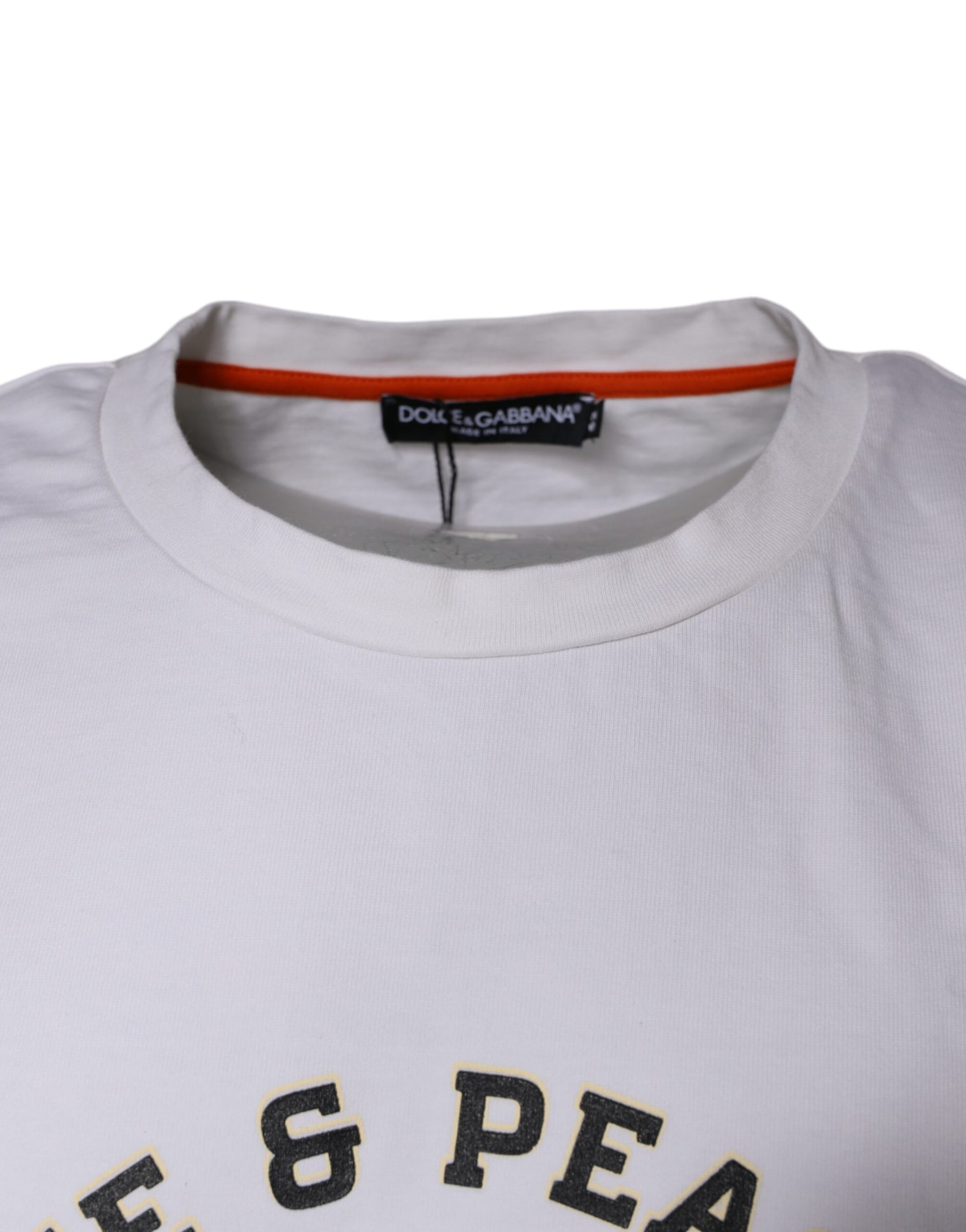Dolce & Gabbana White Love & Peace Cotton Round Neck T-shirt by Dolce & Gabbana