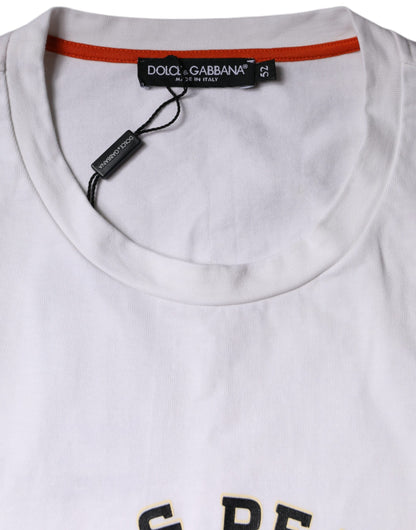 Dolce & Gabbana White Love & Peace Cotton Round Neck T-shirt by Dolce & Gabbana
