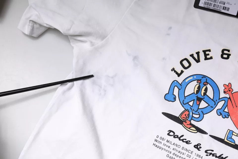 Dolce & Gabbana White Love & Peace Cotton Round Neck T-shirt by Dolce & Gabbana