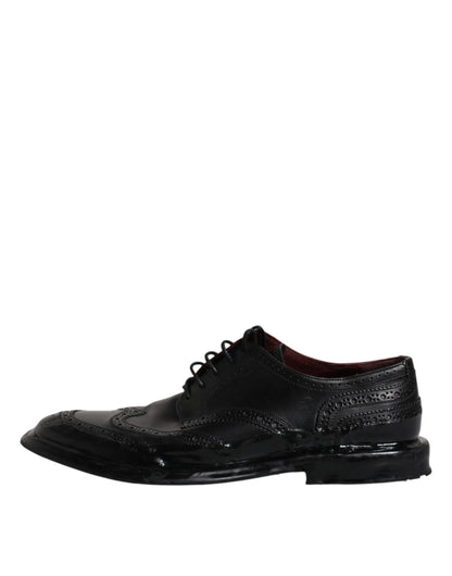 Dolce & Gabbana Black Leather Derby Wingtip Formal Shoes by Dolce & Gabbana