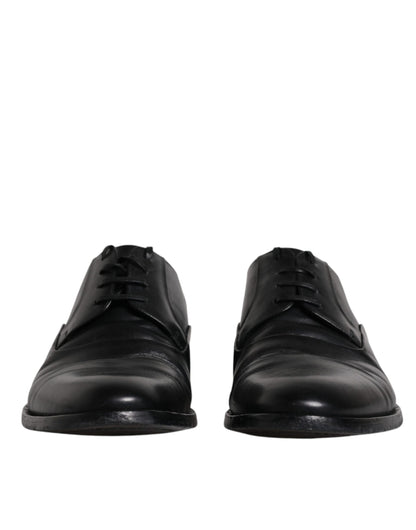 Dolce & Gabbana Black Leather Lace Up Men Derby Formal Shoes by Dolce & Gabbana