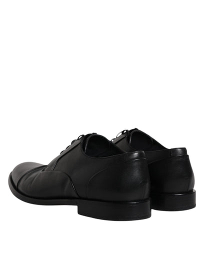 Dolce & Gabbana Black Leather Lace Up Men Derby Formal Shoes by Dolce & Gabbana