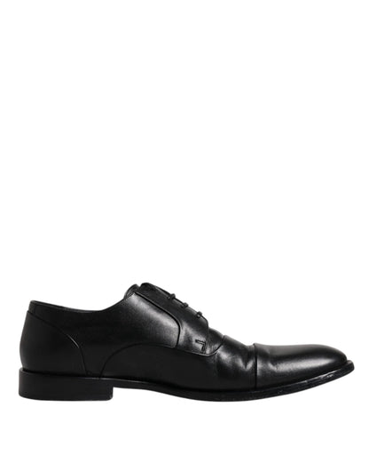 Dolce & Gabbana Black Leather Lace Up Men Derby Formal Shoes by Dolce & Gabbana
