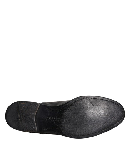 Dolce & Gabbana Black Leather Lace Up Men Derby Formal Shoes by Dolce & Gabbana