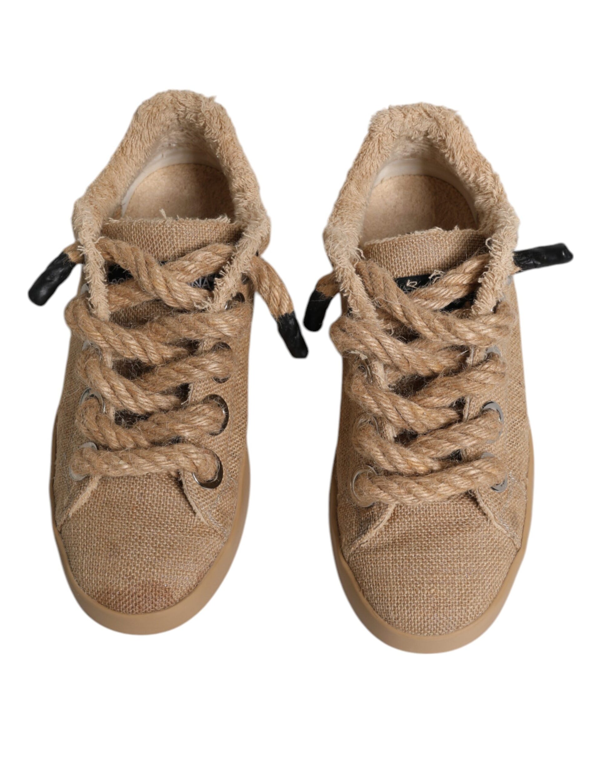 Dolce & Gabbana Brown Jute Fabric Low Top Men Sneakers Shoes by Dolce & Gabbana