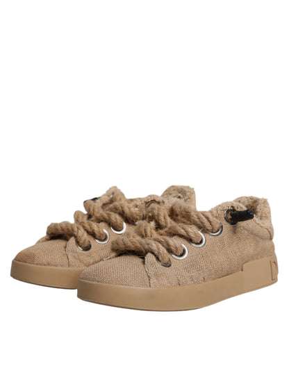 Dolce & Gabbana Brown Jute Fabric Low Top Men Sneakers Shoes by Dolce & Gabbana