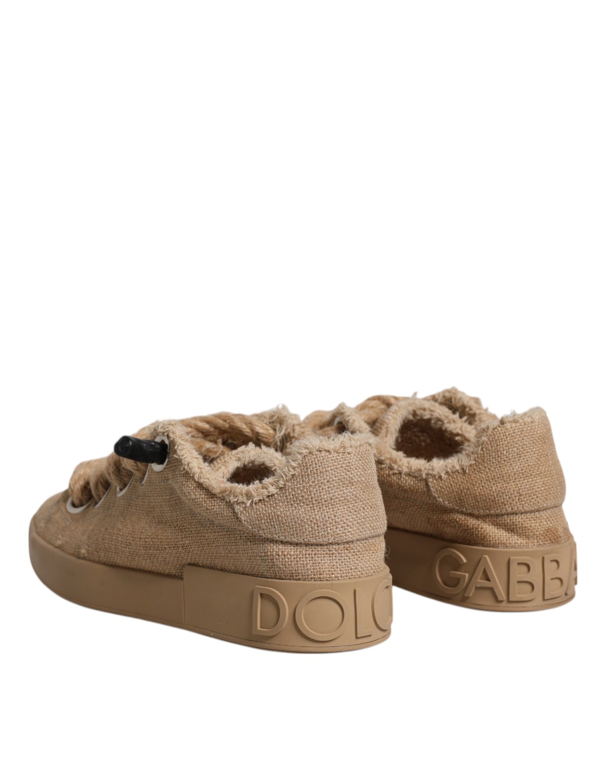 Dolce & Gabbana Brown Jute Fabric Low Top Men Sneakers Shoes by Dolce & Gabbana