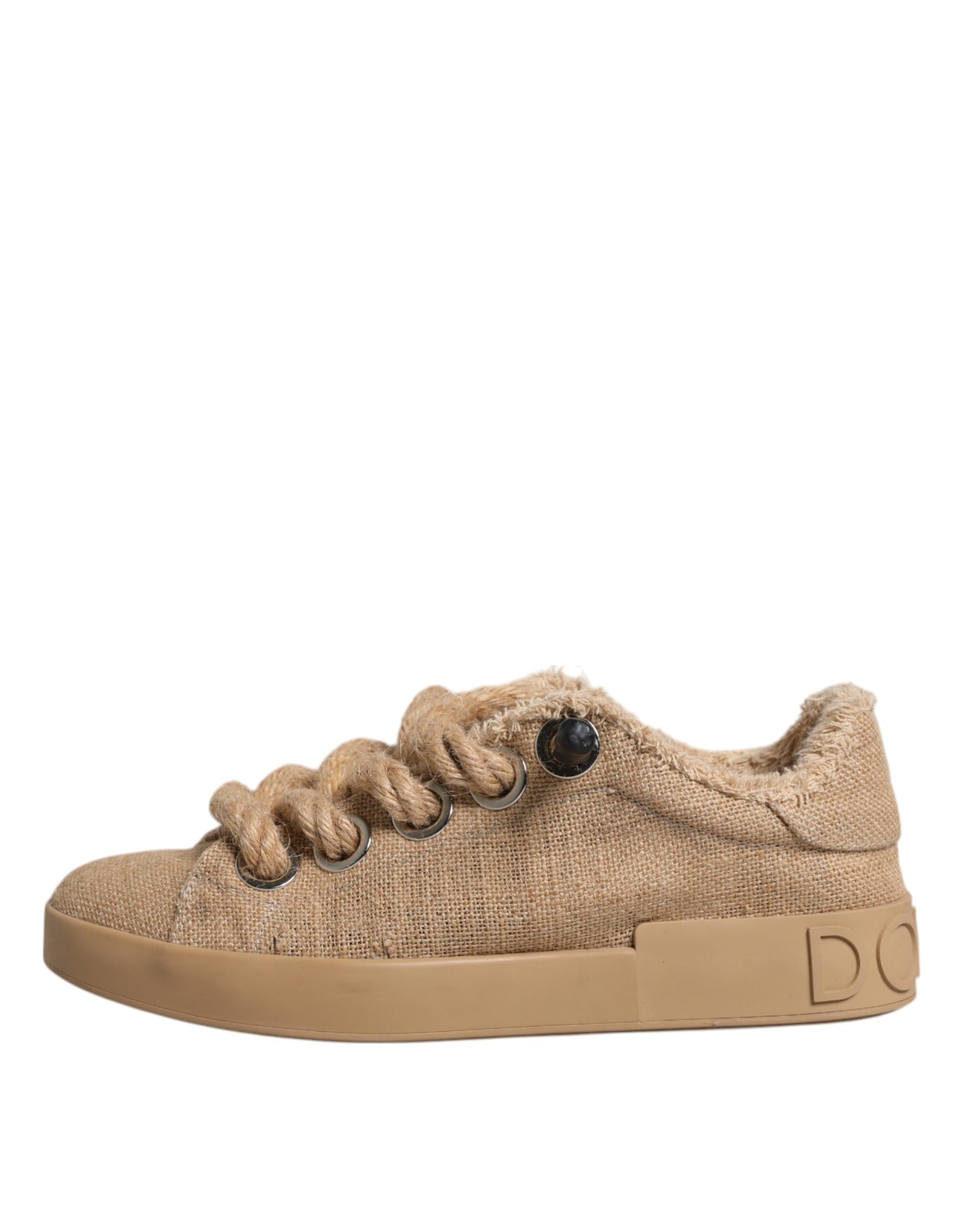 Dolce & Gabbana Brown Jute Fabric Low Top Men Sneakers Shoes by Dolce & Gabbana
