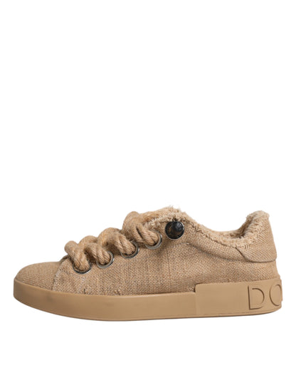 Dolce & Gabbana Brown Jute Fabric Low Top Men Sneakers Shoes by Dolce & Gabbana