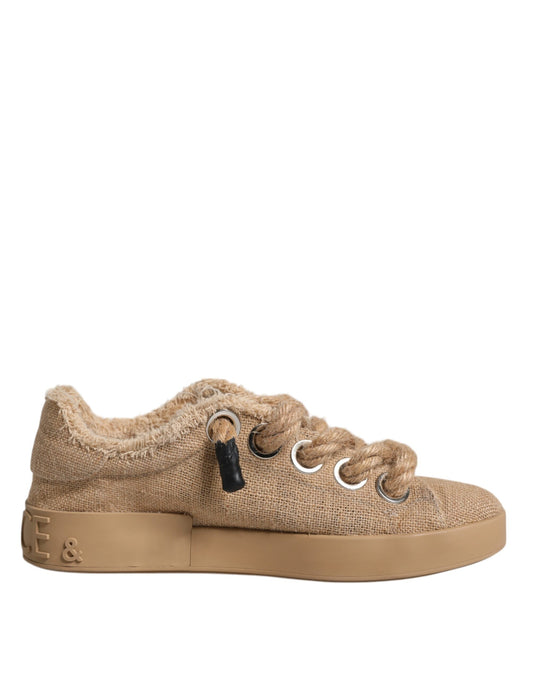 Dolce & Gabbana Brown Jute Fabric Low Top Men Sneakers Shoes by Dolce & Gabbana