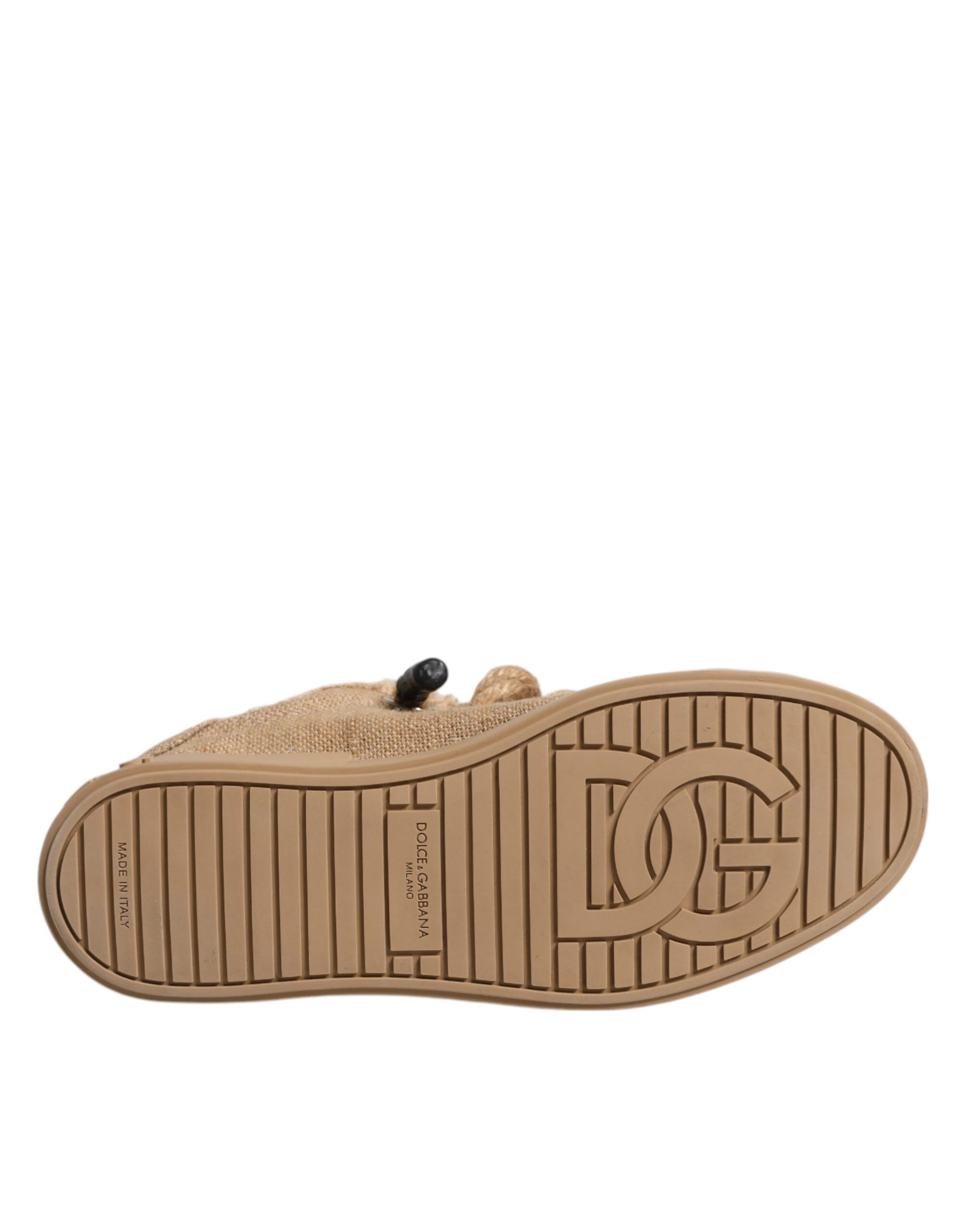 Dolce & Gabbana Brown Jute Fabric Low Top Men Sneakers Shoes by Dolce & Gabbana