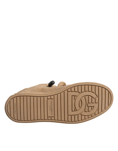 Dolce & Gabbana Brown Jute Fabric Low Top Men Sneakers Shoes by Dolce & Gabbana