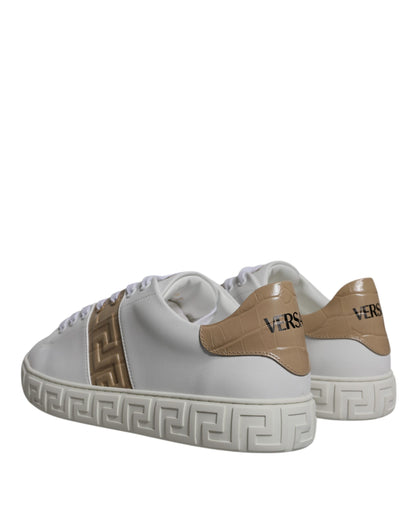 Baskets basses Versace en TPU à imprimé Greca blanc et marron pour homme
