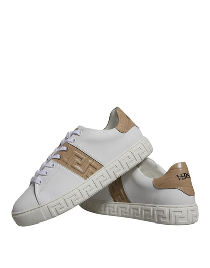 Baskets basses Versace en TPU à imprimé Greca blanc et marron pour homme