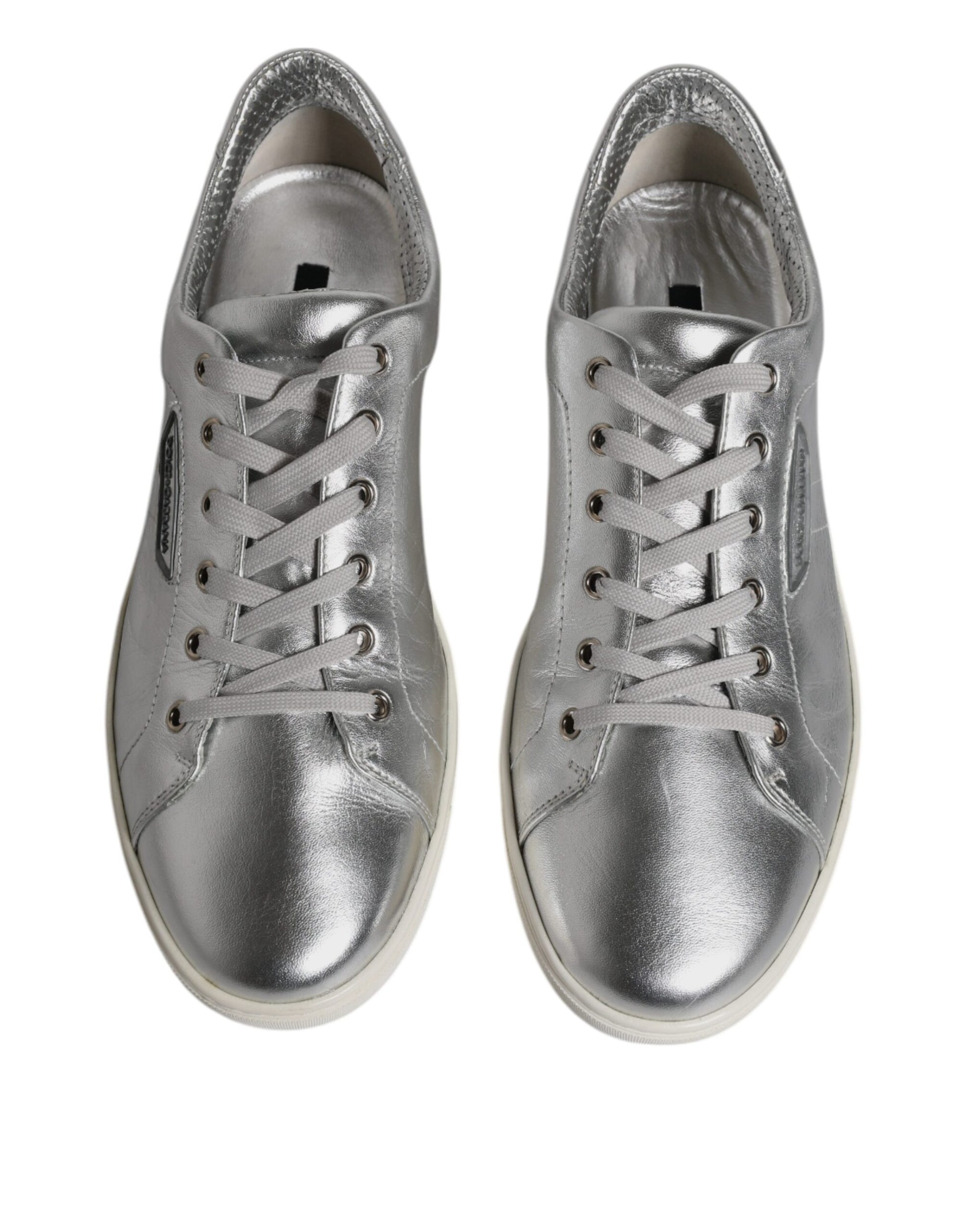 Dolce & Gabbana Silver London Low Top Leather Sneakers Shoes by Dolce & Gabbana
