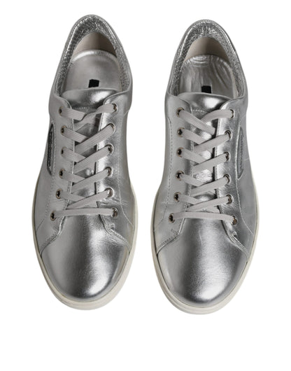 Dolce & Gabbana Silver London Low Top Leather Sneakers Shoes by Dolce & Gabbana