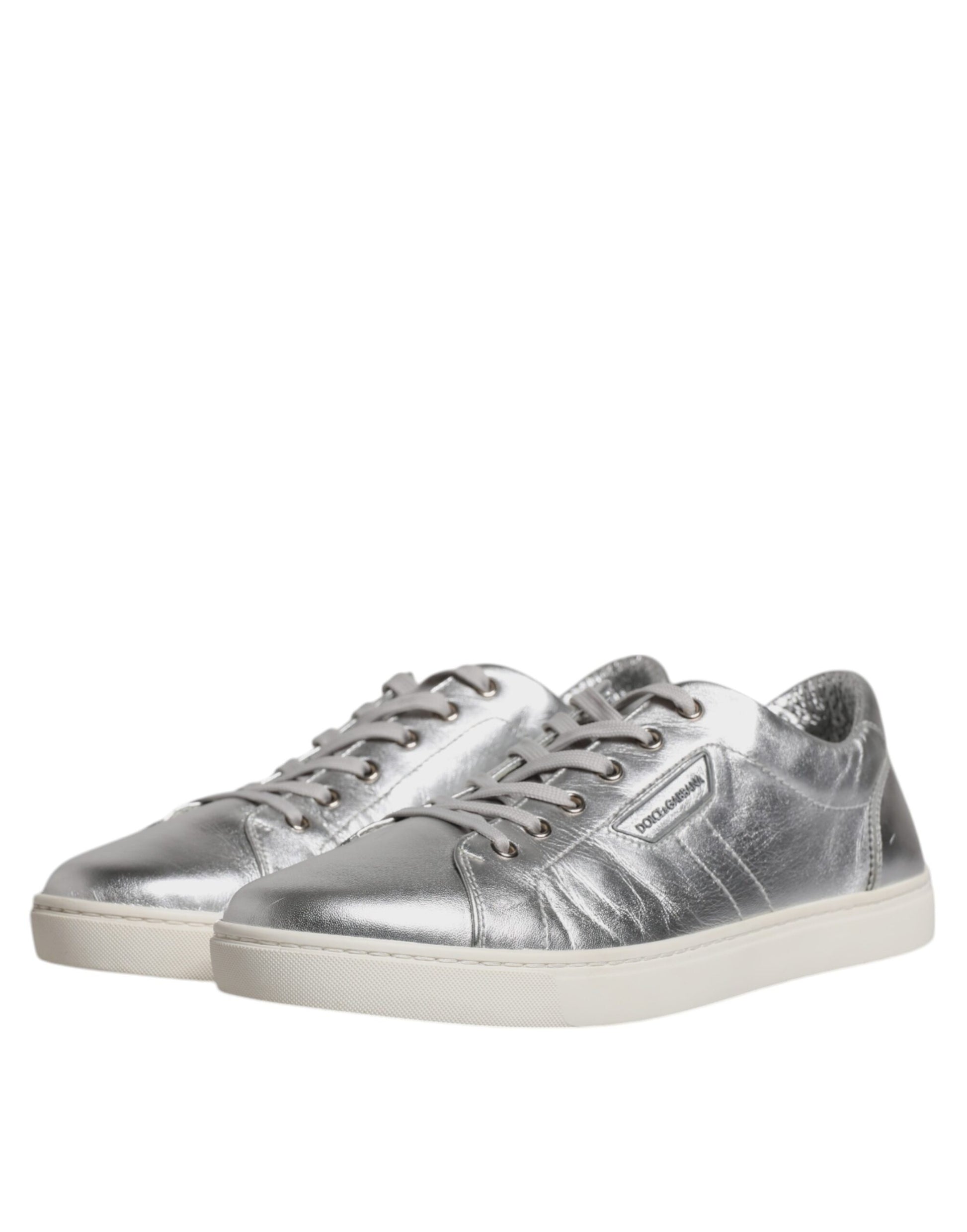 Dolce & Gabbana Silver London Low Top Leather Sneakers Shoes by Dolce & Gabbana