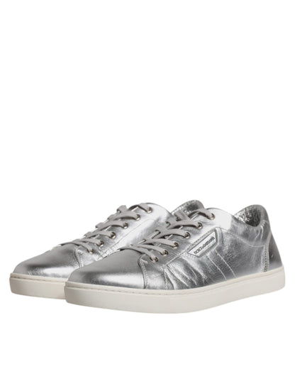 Dolce & Gabbana Silver London Low Top Leather Sneakers Shoes by Dolce & Gabbana